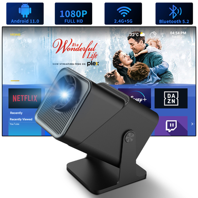 FY360 4K HD 스마트 LCD 프로젝터 안드로이드 11.0 BT5.2 내장 스테레오 사운드와 US 플러그와 함께 높은 밝기 가정 극장 레이저