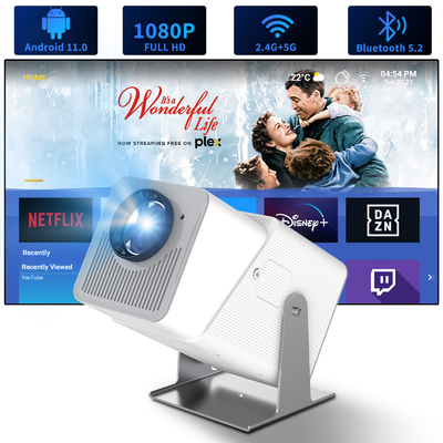 FY360 4K HD 스마트 LCD 프로젝터 안드로이드 11.0 BT5.2 내장 스테레오 사운드와 US 플러그와 함께 높은 밝기 가정 극장 레이저